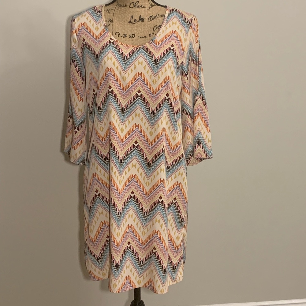 Chevron Long Sleeved Shift Dress